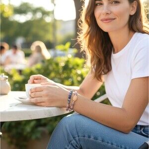 J. Jill Beaded Stretch Bracelet Sodalite Jade Suede Cord Metal Overcast Skies
